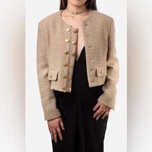 Celine Beige Wool/Mohair Tweed Jacket with Buttons Size 38